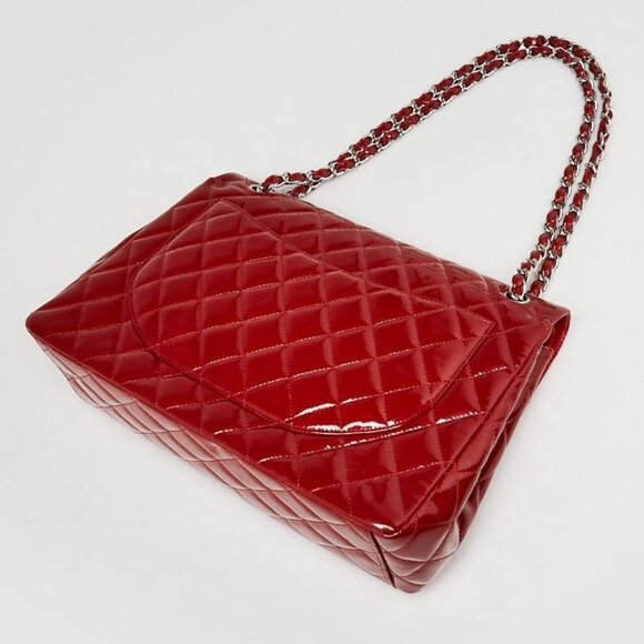 Chanel Dark Red Quilted Patent Leather Classic Maxi Double Flap Bag - Picture 3 of 10